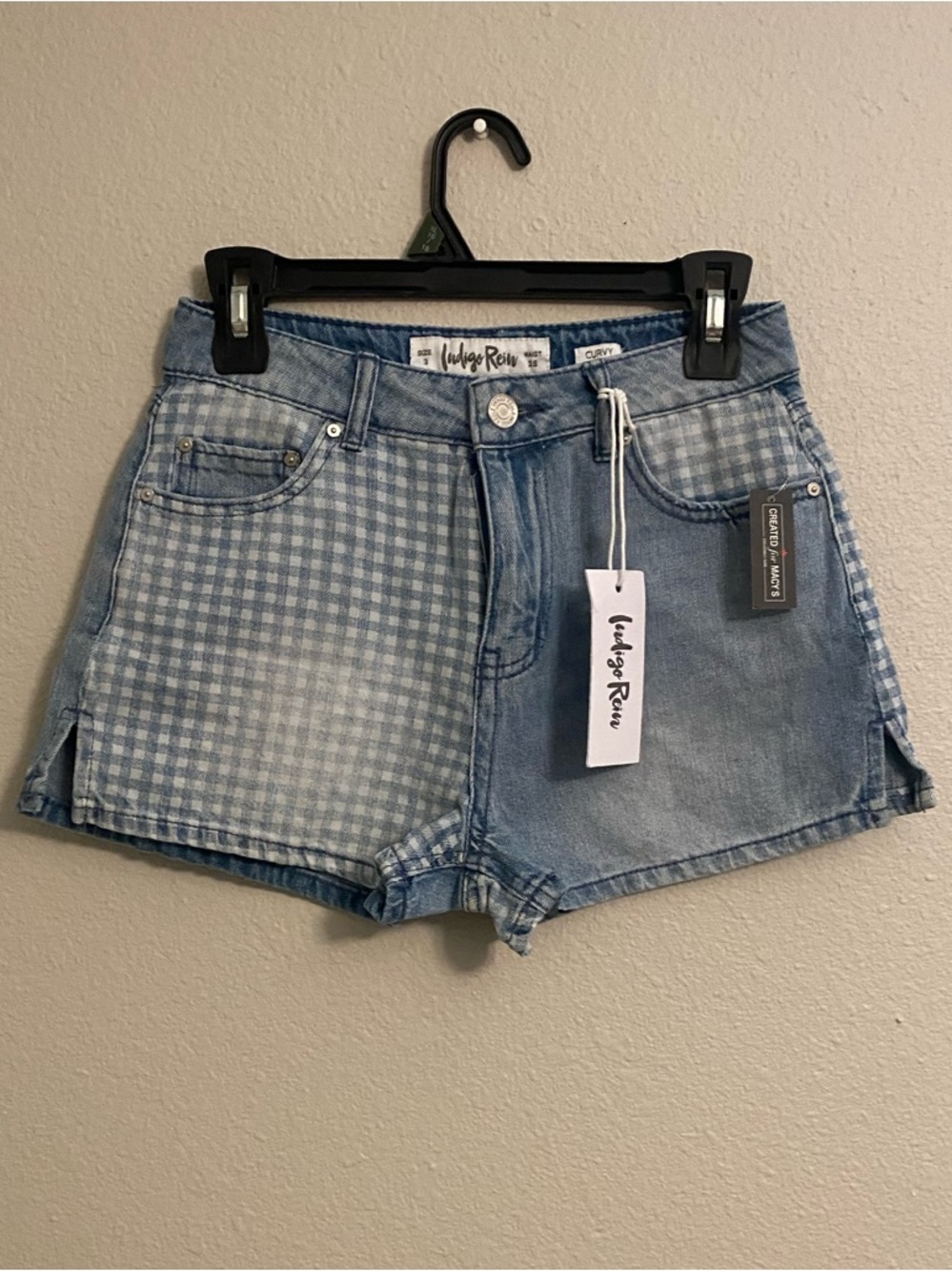 Indigo Rein Patchwork Denim Shorts High Rise Curvy Size 3 (W25) NWT - Picture 3 of 5